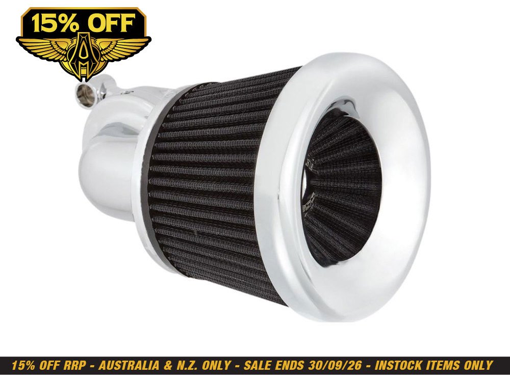 Velocity 90° Air Cleaner Kit - Chrome. Fits Softail 2000-2015, Dyna 1999-2017, Touring 1999-2007 with CV Carb or Cable Operated Delphi EFI - Arlen Ness