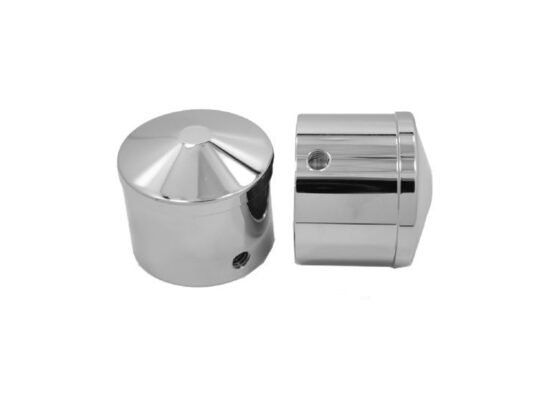 Front Axle Caps - Chrome. Fits Softail 1984-2006, Dyna 1991-2003, Touring 1980-1999, Sportster 1988-2007 & FXR 1982-1994 - Avon Grips