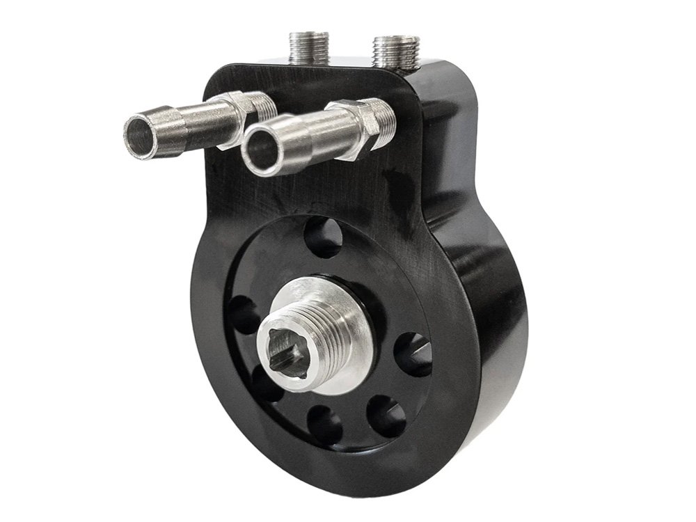 Oil Cooler Adaptor with By-pass. Fits Air Cooled Milwaukee-Eight 2018up - Jagg Oil Coolers